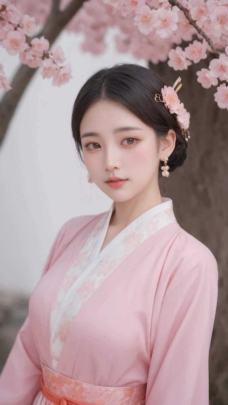 realistic,score_9, score_8_up, score_7_up, BREAK,
an exquisite CG scene unfolds under a peach blossom tree. Antique-style petals are falling gently, creating a serene and picturesque setting. The focus is on a girl with white hair, styled in a delicate and intricate manner, adorned with hair ornaments and hairpins that add to her regal appearance.
She is wearing a gorgeous costume, with heavy overlapping tops that highlight her elegant figure. The scene captures her absolutely beautiful and charming essence, with a focus on her upper body in a half-body shooting style.
The proportions are correct and perfect, with the ultra-clear 16k resolution enhancing the details of her attire and the surrounding environment. The peach blossoms and the antique-style elements come together to create a visually stunning and captivating image that transports the viewer to a world of beauty and fantasy.
