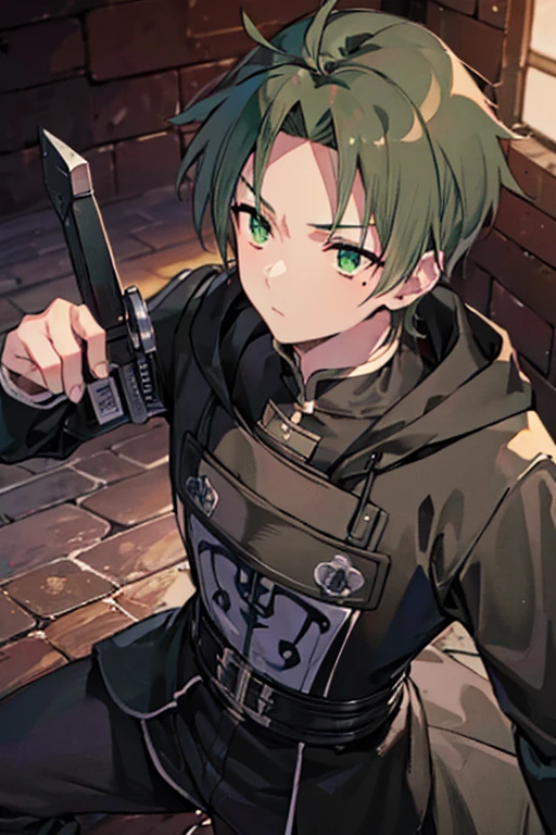 (Highest qualityのディテール:1.2, Realistic, 8K Ultra HD, High resolution, Tabletop, Highest quality, shape, Very detailed, In detail, High resolution, to be born:1.3), Perfect body, (((One Man))), A temple in the middle of a burning city々Stand with、He has a big sword on his back、Look forward、Close-up of a person, (((blade))), a photo of blade, Glowing Eyes, Glare、Sharp eyes、Nice, sf, fire, blade From Collapse Star Rail, Suncredo Waters, A mix of Johan Liebert and Alucard, From Collapse Star Rail, Amazing Anime 8K, The Shining,The whole body is projected Greenish-black hair Adult male cool Serious expression He is wearing a tight black coat