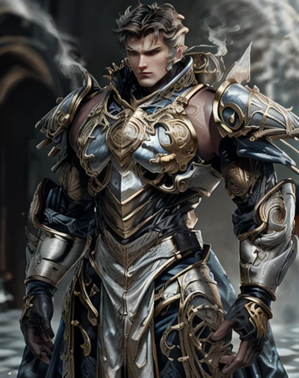 ８ｋ、Perfect Body、Perfect Face、Perfect limbs、Hand２Book、feet２Book、Fingers and toes５Book、Upper Body, Medium Shot, Dark purple long hair、Nordic men（２５age）Hoarding a beard、Filmed with a movie camera, Epic Photographic Portrait of Sanguinius, He wears metal armor with a black base and gold detailing.,big shoulder armor、Large waist armor、Gorgeously engraved belt、He carries a long sword on his belt、He carries a dagger on his belt、 Fur trim, Matte metal texture of armor, Red glow, Red pelvic curtain, (Broad shoulders:1.2), expensive,
Young people, knight, Warrior, Masculine, Square chin, Sharp face, Matte skin texture, Skin imperfections, skin poresm Realistic skin, Fine grain, Glowing blue eyes, Detailed pupil, Long blonde hair, I was annoyed., View your viewers,
Outdoor, Dim lighting, war background, battle background, cigarette, Dust, (Warhammer 40K:1.2), Dust cloud, Soft lighting, Scattered beneath the surface, Cinematic Color Grading, Post-processing, Realistic, Dark Shadows, masterpiece, Highest quality, hyperRealistic, 8K, Complex, expensiveディテール, Film Photography, Soft Focus
