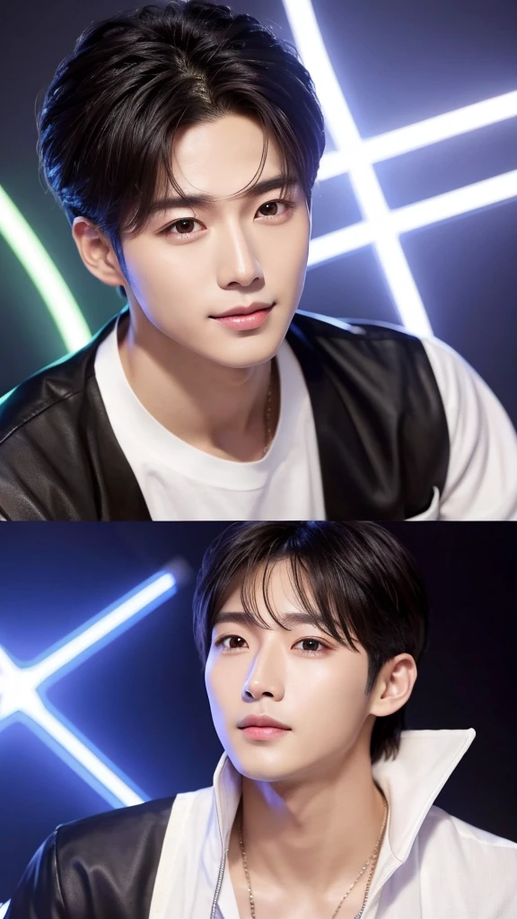 Korean star Modern hairstyle Gorgeous Flashy cute man Gazing at each other