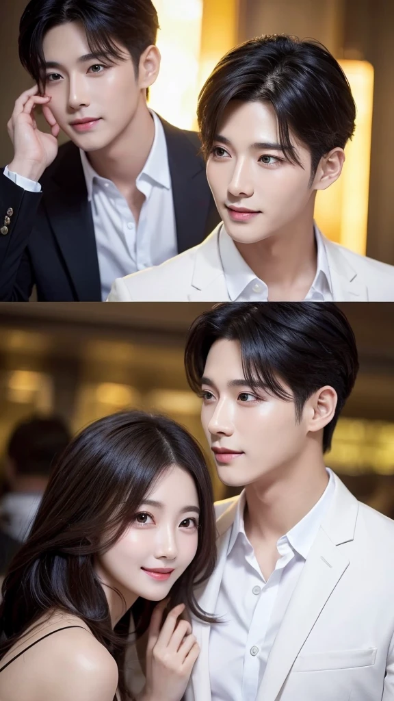 Korean star Modern hairstyle Gorgeous Flashy cute man Gazing at each other