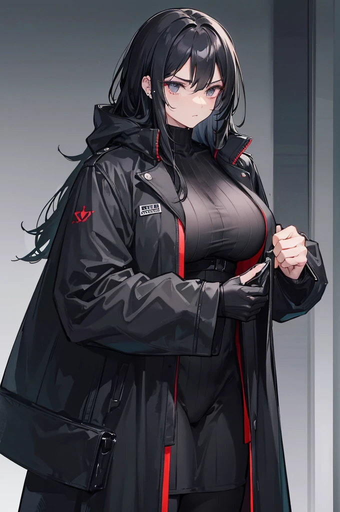 a man with an imposing physique, often described as charismatic and intimidating. He has black hair, thick and slightly wavy, framing a face with marked and angular features. His piercing black eyes always seem to analyze his environment with calculated coldness. Her fair skin contrasts sharply with her clothing, which usually consists of dark, functional outfits, such as a black coat which adds to her aura of mystery. He stands straight, with impeccable posture, reflecting unwavering discipline and confidence.