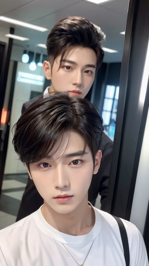 Korean star　Modern hairstyle　Gorgeous　Flashy cute man　Front face