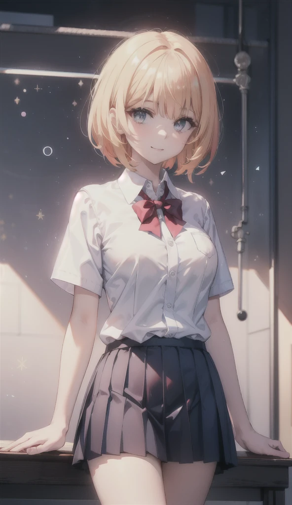 (8K, RAW photos, best quality, masterpiece:1.2), (Practical, photo-Practical:1.37), Extremely detailed,
1 girl,Lovely, Solitary,Beautiful and detailed sky,(Red and swollen nose),(Smile:1.1),(Shut up),Large Breasts, seductive Smile, Big Apartment, Professional lighting, Sony A7R4, Jersey 50mm F1.8,
Medium breasts,Beautiful and delicate eyes,(Collared shirt:1.1), bow tie,Pleated Skirt,(short hair:1.2),Flowing hair