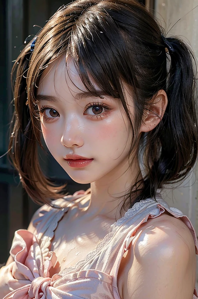 (Highest quality, masterpiece:1.3), ((Beautifully detailed face)), beautifully detailed skin, Intricate details, Very detailed, Best image quality in 8K, (18-year-old girl),Japanese Girls,Baby Face,(Detailed Hair,Twin tails:1.4,Black Hair),Detailed lips,Open your mouth,blush,Embarrassing,Realistic Face,Realistic Skin,(sexy:2.0,Clothes are disheveled),(Vibrant Skin,Moisturized Skin:1.2),Vivid lips,Lip gloss,The whole body is shown
