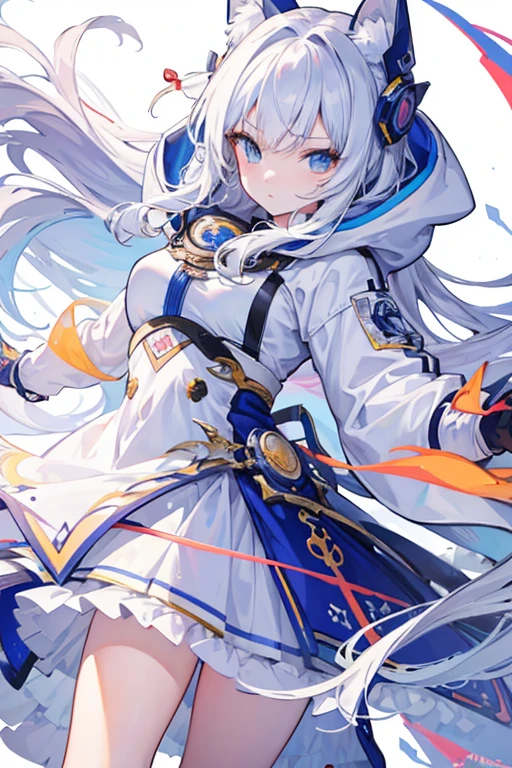 Highest quality, masterpiece, High resolution, 8K, Hoodies and anime style girls, One Girl, Detailed line drawing, Bright White and Bright Amber Styles, Digital Enhancement, close, Anime Core, Flowing fabric