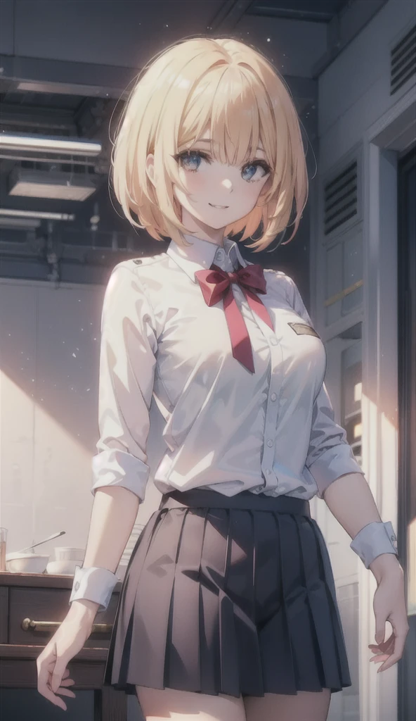 (8K, RAW photos, best quality, masterpiece:1.2), (Practical, photo-Practical:1.37), Extremely detailed,
1 girl,Lovely, Solitary,Beautiful and detailed sky,(Red and swollen nose),(Smile:1.1),(Shut up),Large Breasts, seductive Smile, Big Apartment, Professional lighting, Sony A7R4, Jersey 50mm F1.8,
Medium breasts,Beautiful and delicate eyes,(Collared shirt:1.1), bow tie,Pleated Skirt,(short hair:1.2),Flowing long hair