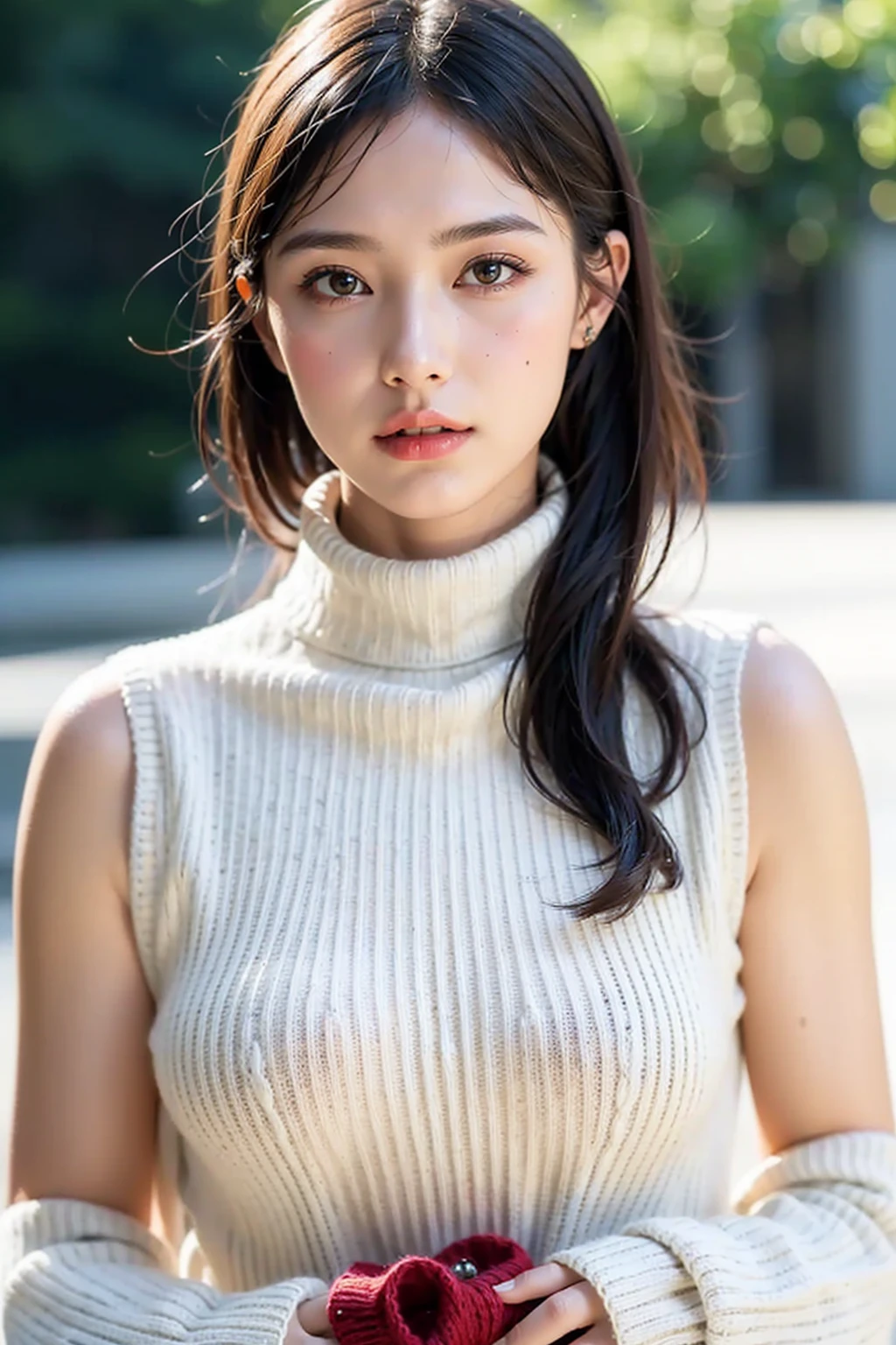 1girl,best quality,masterpiece,illustration,an extremely delicate and beautiful,CG,unity,8k wallpaper,Amazing,finely detail,masterpiece,official art,extremely detailed CG unity 8k wallpaper,incredibly absurdres,huge filesize,ultra-detailed,highres,extremely detailed,beautiful detailed girl,realistic,outdoors,(turtleneck_sweater:1.4),