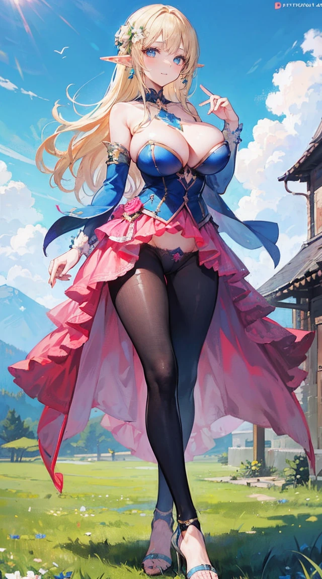 beautiful woman，folk girl，blonde with blue eyes，((Strapless dress))，low skirt，(Star evening dress)，lolita skirt，Show your legs，Crystal heels，red carpet，prom website，(nobility)，(big tits)，((Fluffy))，(pubic bone),countryside，countryside，beautiful scenery，European Middle Ages，Smile until all your teeth fall out..，forehead，forehead exposed，very big breasts，ear nipple ring，side waist slit，tight，((side chest))，trousersชั้นในลูกไม้，trousers，((big tits))，(pubic bone)，(Hold your hands on your chest....)，(Elf Princess), rift, visible chest, Show your breasts, open chest, I see bulging nipples,,(((large areolae:1.4,pink,The nipples are clearly visible......))),Umbilical drive,dance,dance, (((2 young women ,beautiful woman))),Reveal beautiful skin, ((pussy,bare female genitals))
