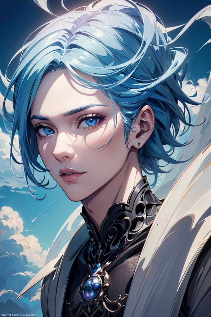 a male persona riding a cloud, wearing a mask, beautiful detailed eyes, beautiful detailed lips, extremely detailed face, longeyelashes, digital art, surreal, fantasy, cinematic lighting, dramatic lighting, intricate details, vibrant colors, (best quality,4k,8k,highres,masterpiece:1.2),ultra-detailed,(realistic,photorealistic,photo-realistic:1.37)