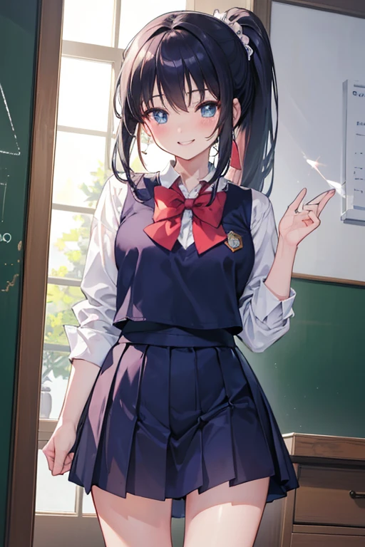 ((masterpiece)), (8K, expensive_solve), (clear_image), (Highest quality), (sunlight, Face reflected in the light), (Face reflected in the light:1.1), (meitantei conan (style), Detective Conan (style), meitantei conan), alone, Beautiful eyes and fine face, ((One girl, alone)), Medium chest, Wide Hips, (Abdominal muscles:0.8), ((school uniform)), (ponytail), (blush, Happy, Happy smile, Laughter),