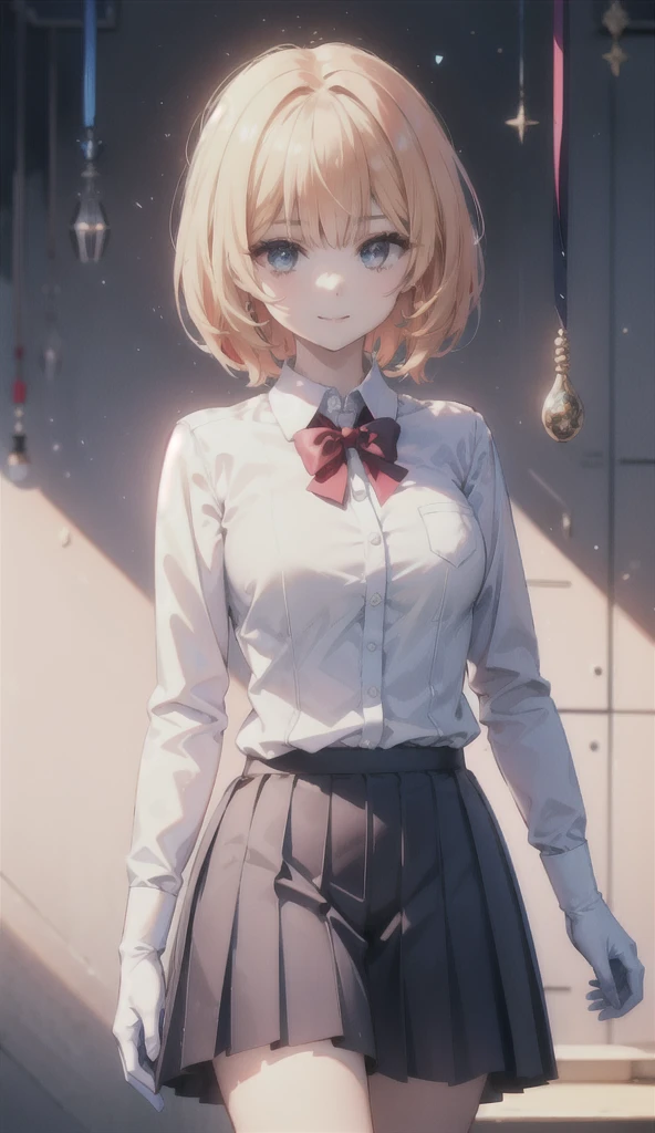 (8K, RAW photos, best quality, masterpiece:1.2), (Practical, photo-Practical:1.37), Extremely detailed,
1 girl,Lovely, Solitary,Beautiful and detailed sky,(Red and swollen nose),(Smile:1.1),(Shut up),Large Breasts, seductive Smile, Big Apartment, Professional lighting, Sony A7R4, Jersey 50mm F1.8,
Medium breasts,Beautiful and delicate eyes,(Collared shirt:1.1), bow tie,Pleated Skirt,(short hair:1.2),Flowing hair ,Long hair,Long-sleeved white gloves
