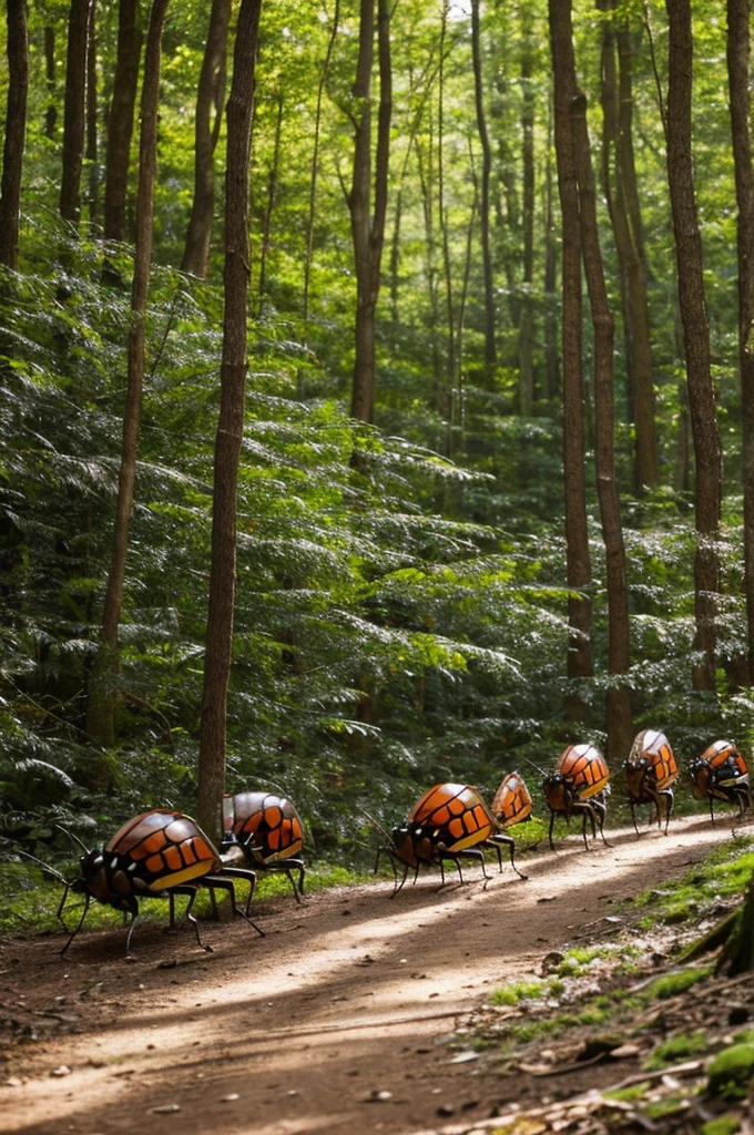 a group of insects looking for food in forest
