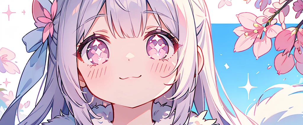 summer、1 girl、((Silver fur))、((Pink sparkly eyes))、A sloppy smile、Open your mouth