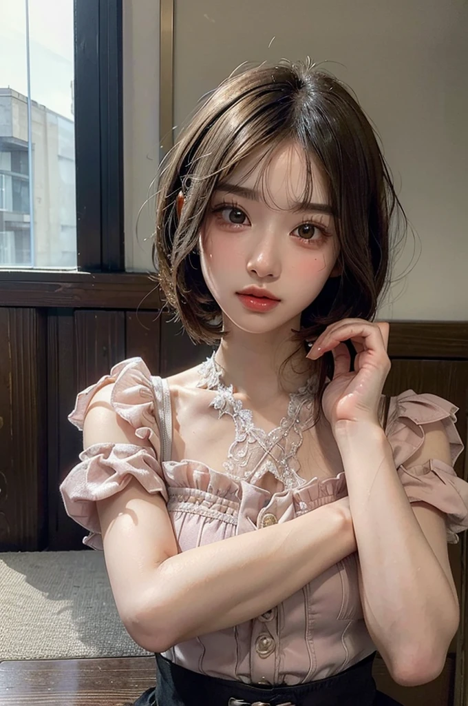 (Highest quality, masterpiece:1.3), ((Beautifully detailed face)), beautifully detailed skin, Intricate details, Very detailed, Best image quality in 8K, (18-year-old girl),Japanese Girls,,(Detailed Hair,Bobcut:1.4),Detailed lips,Open your mouth,blush,Embarrassing,Realistic Face,Realistic Skin,(sexy:2.0,Clothes are disheveled),(Vibrant Skin,Moisturized Skin:1.2),Vivid lips,Lip gloss,The whole body is shown