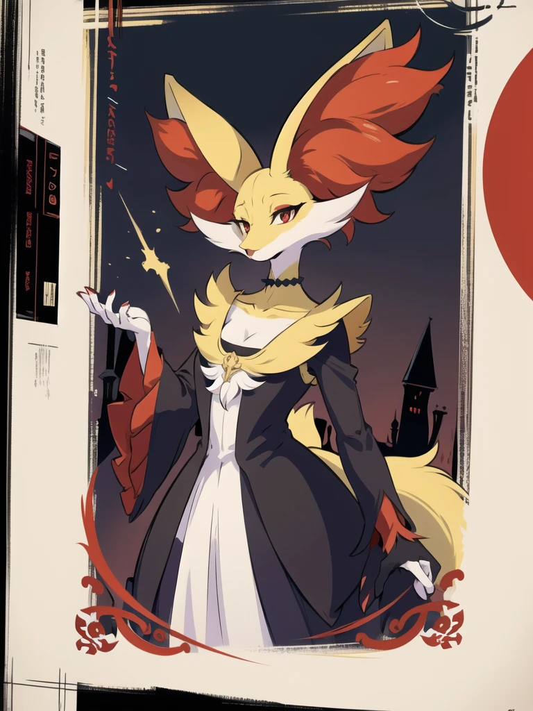 Delphox, red eyes, black legs, regal, (artsy aesthetic:1.2), (fine-details:1.3), (depth), 