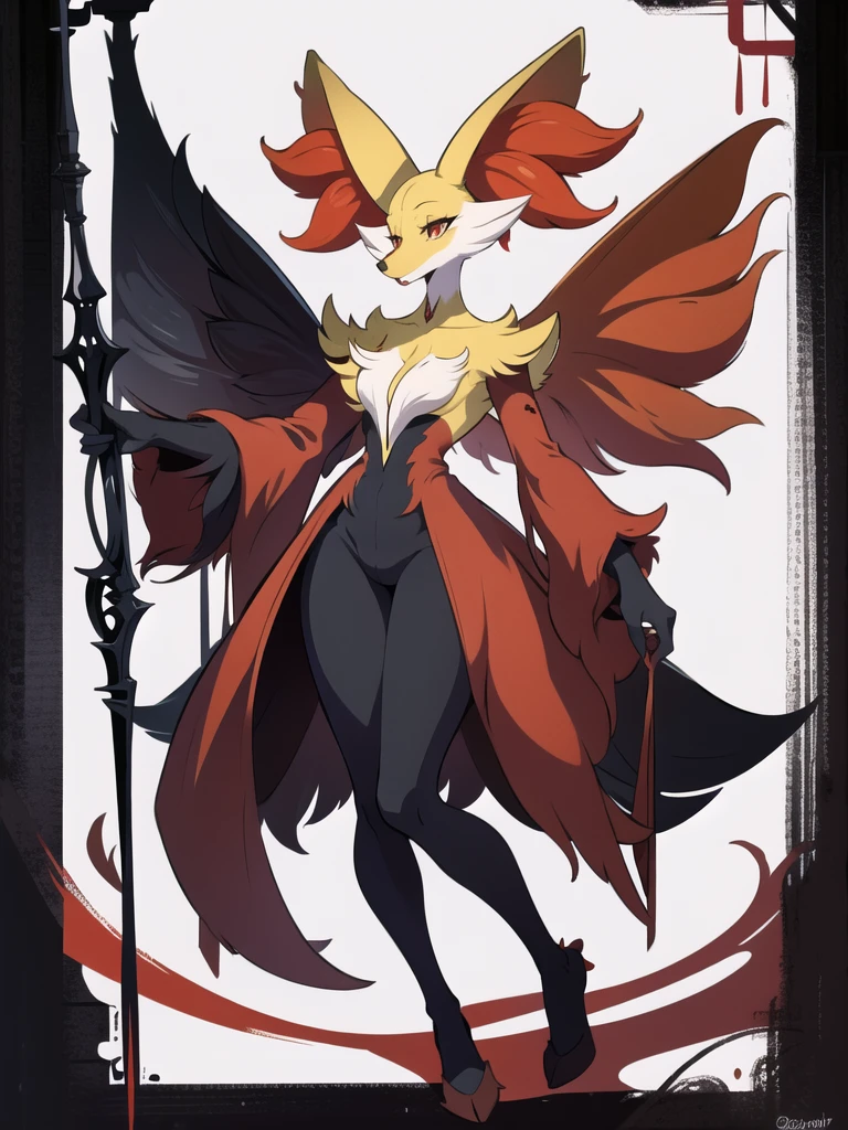 Delphox, red eyes, black legs, regal, (artsy aesthetic:1.2), (fine-details:1.3), (depth), 