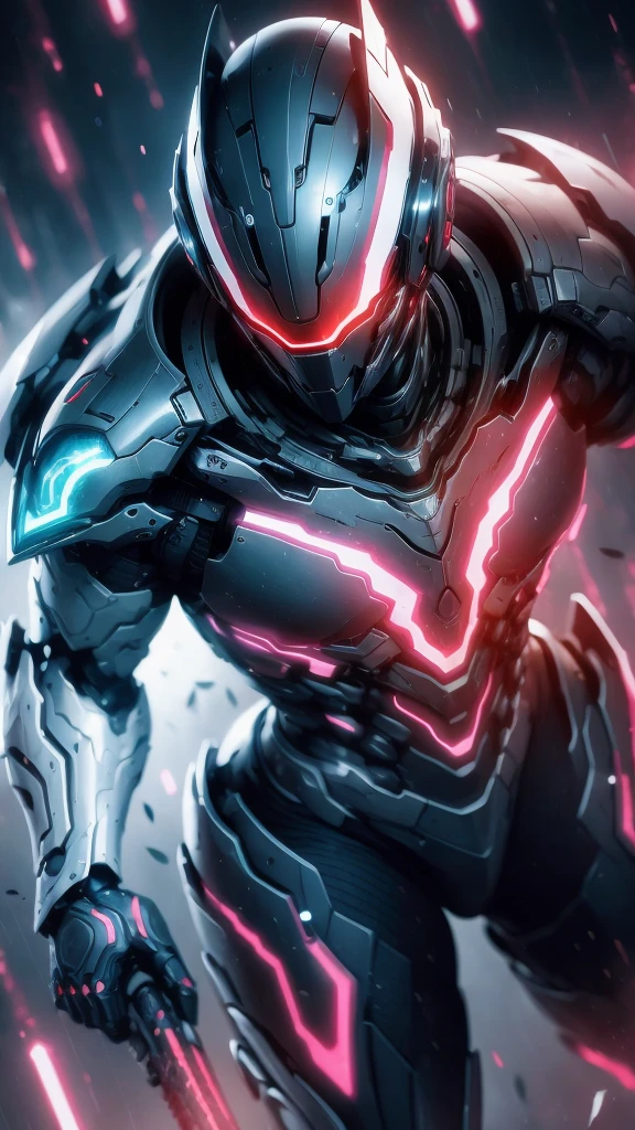 Masterpiece, Best quality, Realistic, brilliant, reflective, bioluminescent, Galactic cybernetic mask, Mecha galactic rouge-vert, (assassin:1.2), Chevalier robot, runes, Cinematic, background dark, backlight, high contrast, black and red theme, silver accents