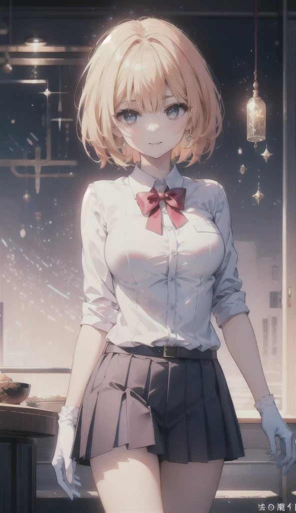 (8K, RAW photos, best quality, masterpiece:1.2), (Practical, photo-Practical:1.37), Extremely detailed,
1 girl,Lovely, Solitary,Beautiful and detailed sky,(Red and swollen nose),(Smile:1.1),(Shut up),Large Breasts, seductive Smile, Big Apartment, Professional lighting, Sony A7R4, Jersey 50mm F1.8,
Medium breasts,Beautiful and delicate eyes,(Collared shirt:1.1), bow tie,Pleated Skirt,(short hair:1.2),Flowing hair ,Long hair,White gloves