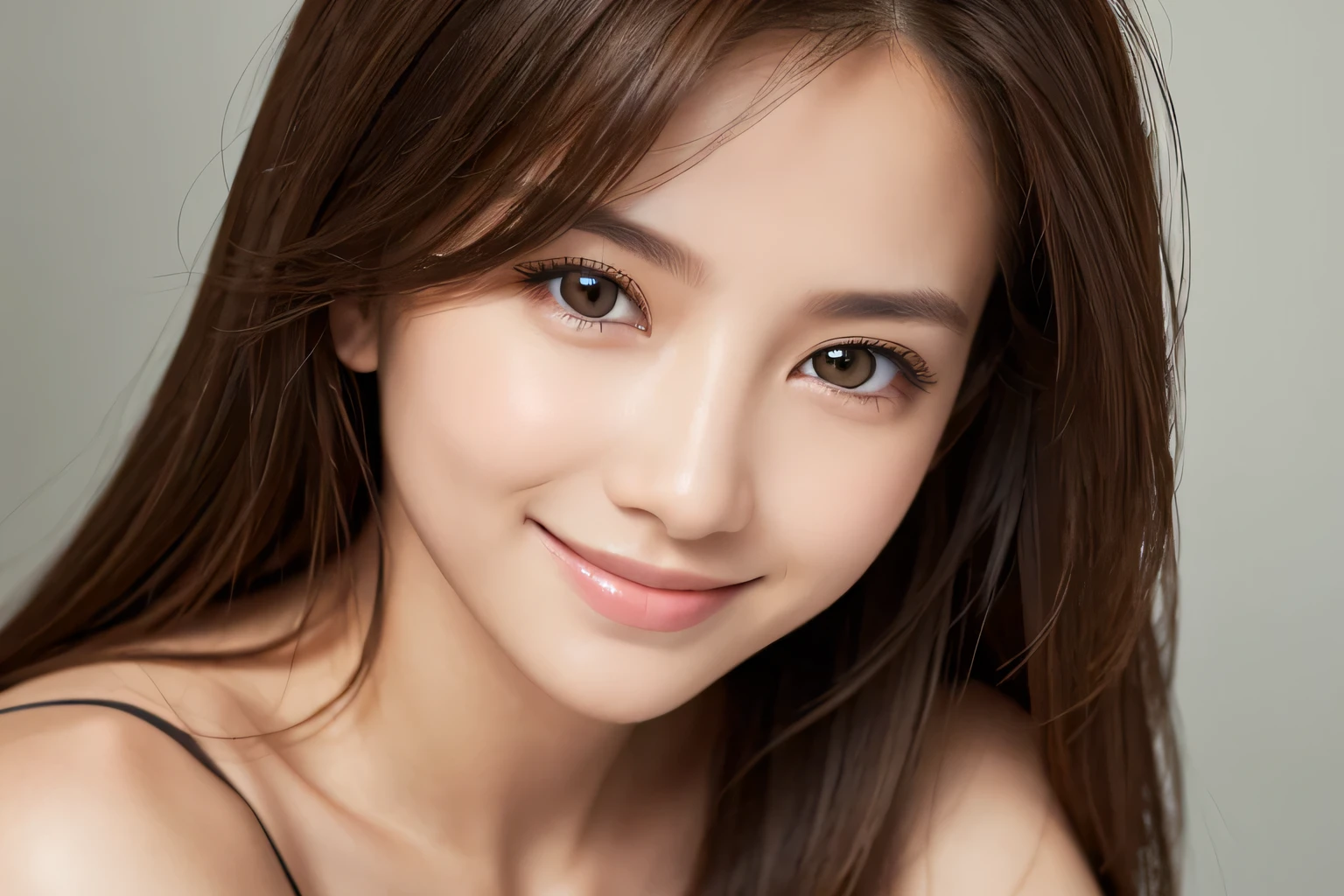 Highest quality、High resolution、Beautiful eyes、Fine skin、Delicate face、Puerto Rican Beauty、Brown Hair、Brown skin、slender、One Woman、A sly smile、looking at the camera
