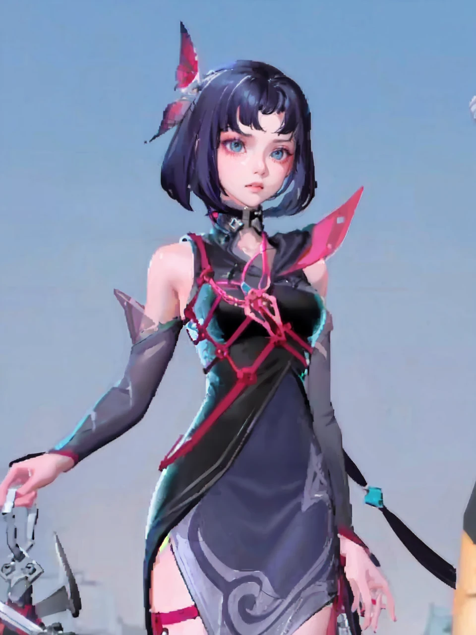 1girl, jacket, rain, outdoor, hoodie, open jacket, chain, backpack, looking at another, messy hair, trending on artstation, 8k resolution, highly detailed, anatomically correct, sharp image, digital painting, concept art, trending on pixiv, style of makoto shinkai,
