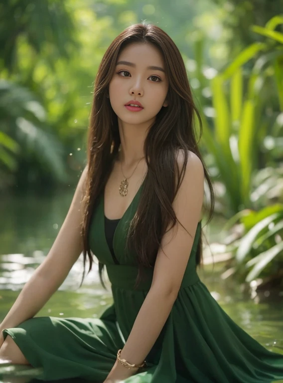 Araffe woman, ผู้หญิงlong hairชาวเอเชียตะวันออกเฉียงใต้ที่มีใบหน้ากลม,  Large chest measures 38 inches., Warm light, morning sun,  long hair,black eyes,abdominal muscles, The body is beautiful and strong., rounded chest, (digital painting, HDR, high contrast), 3d, 8K, 45,000,000 pixcls,Asian girl, Gorgeous Chinese model, Japanese model, beautiful asian woman, Japanese goddess, Very beautiful girl., beautiful young woman, very beautiful woman, Attractive and beautiful, sexy girl, Asian girl, beautiful female model, jaw-dropping beauty, Attractive, sexy, seductive face and body, 