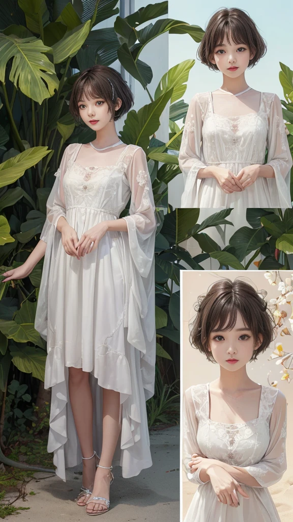 (((Full Body Shot)))、Tropical sandy beach、Standing posture、1girl、((Loli face))、(Full Body Shot)、(Surreal)、(Awareness-raising)、(High resolution)、(8K)、(Very detailed)、(Best illustrations)、(wallpaper)、(Beautiful and detailed eyes)、(Highest quality)、(Ultra-detailed)、(masterpiece)、(Detailed face)、solo、One Girl、Pure Erotic Face Ace_v1、View your viewers、Fine details、Detailed face、Low Key、Laughter、Pixie Cut、Cute clothes、clear、Serious clothes、Diagonal bangs、Brown Hair、