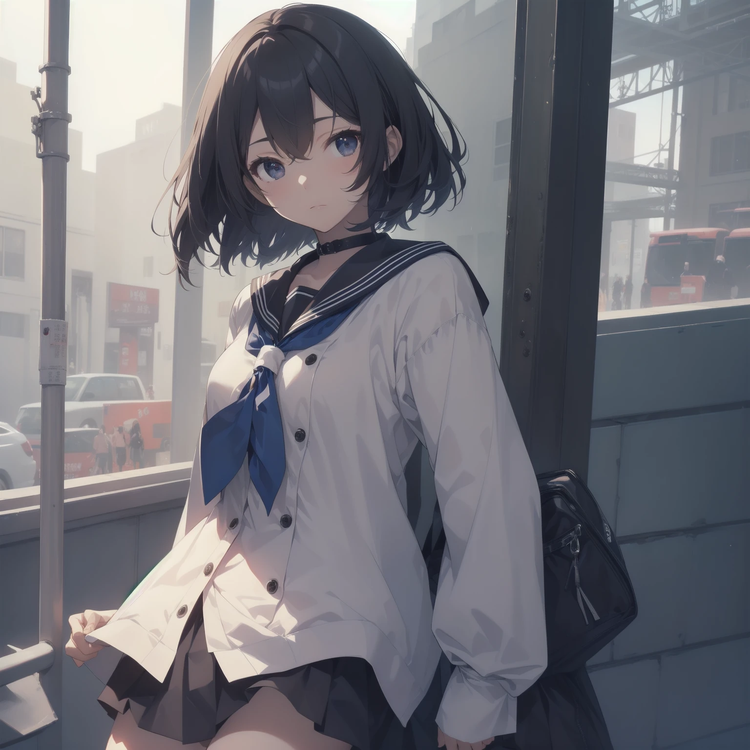 ultra-absurdres-Top quality by artist God, ultra-detailed, high resolution, anime moe artstyle, best anime 8k konachan wallpaper, pixiv contest winner, pool:2810, perfect anatomy,break, 1girl, (Please draw a girl walking sleepily to school alone. )break,(Solo,little female, 13-year-old:1.3),Full limbs, complete fingers,a junior high school student, (very short hair), short cut, flat chest, , small butt, small black eyes, beautiful detailed eyes, well-proportioned iris and pupils, expressive eyes, highres detailed hair, soft expression, salor school_uniform, sailor collar, serahuku, bow, pleated skirt,(Detailed Lighting), (Detailed background), in the School commute route. break,super detailed skin, Best cinematic lighting powered by famous artist, 8k,beauty illustration,photoshop_(medium),very aesthetic,break,((artist:toosaka_asagi )), artist:clamp ,artist:carnelian ,artist:kantoku ,