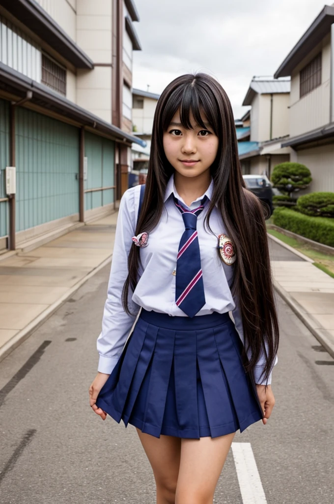Japanese high school girl, very long hair, wearing school uniform, turning into a werewolf