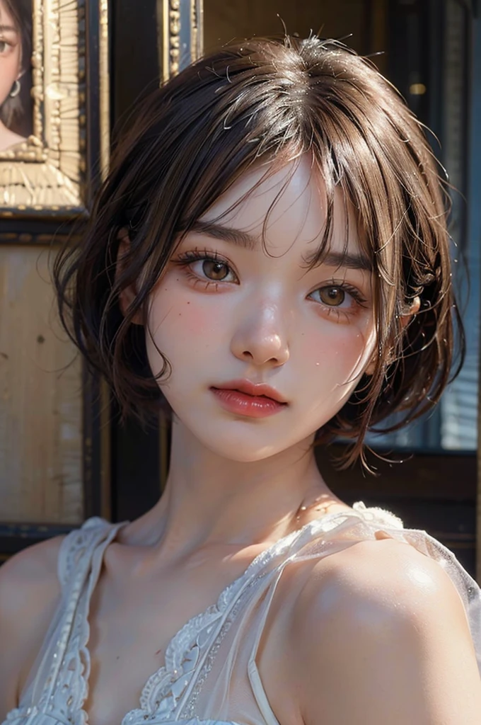 (Highest quality, masterpiece:1.3), ((Beautifully detailed face)), beautifully detailed skin, Intricate details, Very detailed, Best image quality in 8K, (18-year-old girl),Japanese Girls,Baby Face,(Detailed Hair,Bobcut:1.4),Detailed lips,Open your mouth,blush,Embarrassing,Realistic Face,Realistic Skin,(sexy:2.0,Clothes are disheveled),(Vibrant Skin,Moisturized Skin:1.2),Vivid lips,Lip gloss,(cowboy shot)