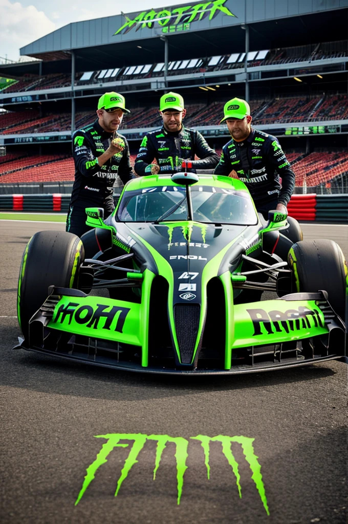 F1 team of monster energy sign fixing a monster energy f1