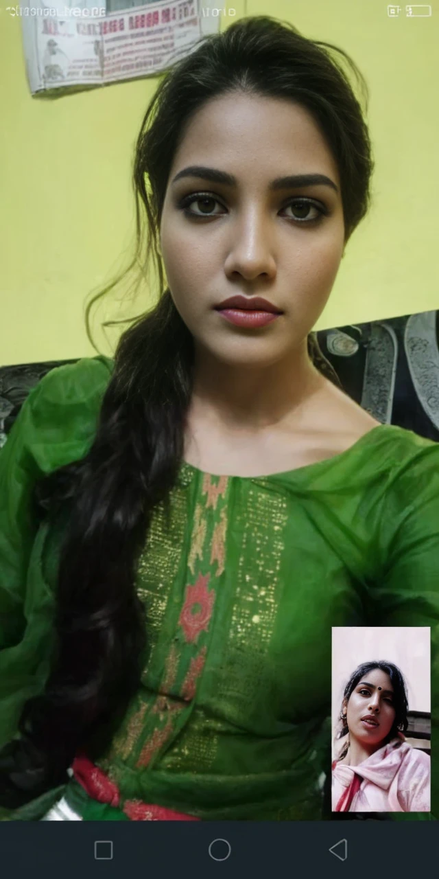 A girl body shape ( brode pelvic )and (medium size breasts)with red color long messy hair ,(wering_ ocean green and red and golden _jularis _saree), standing ancient destroy temple, red light at morning time,realistic, realism HDR 8K high quality high production value wide-angle shot