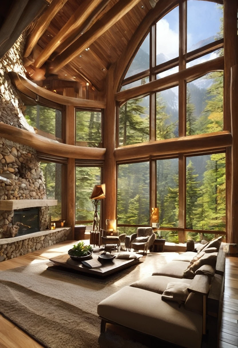 Luxury Cabin with Flowing Stream
Screenshot_20240629092936255_com.pinterestedit.jpg
W
This image shows a stunning interior of what appears to be a luxury cabin or lodge. The most striking feature is a natural-looking stream or water feature that flows through the living space, entering through a large arched opening. The water cascades over rocks, creating a beautiful indoor waterfall effect.sun rays throu window fractal flowers
The room has a rustic yet elegant design, with exposed wooden beams, stone pillars, and large windows that offer a view of a snowy forest outside. There's a cozy seating area next to the water, with a comfortable-looking couch.
The space has two levels, with a balcony or loft area visible above. Warm lighting from various fixtures adds to the inviting atmosphere. The combination of natural elements like wood and stone with the flowing water creates a unique and harmonious indoor-outdoor living experience.
This design beautifully integrates nature into the living space, offering a serene and luxurious environment that seems perfect for relaxation and enjoying the surrounding wilderness.