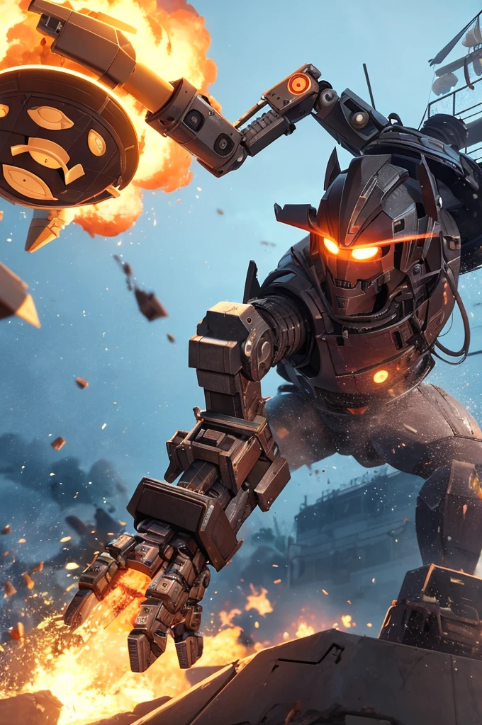 create a robot being destroyed by a pirate