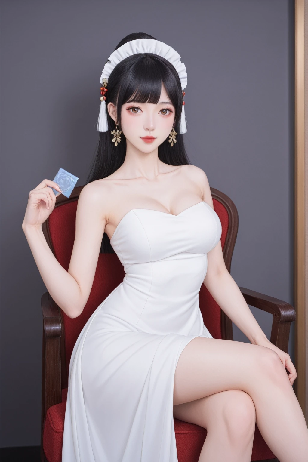 In a masterpiece of the best quality, an anime girl is depicted sitting on a chair, dressed in a white dress. She embodies the essence of a cute anime waifu, with her style reminiscent of the Azur Lane series. The artwork is inspired by Guweiz, a popular artist on Pixiv and ArtStation, known for his trending works on these platforms.
The anime goddess in the scene is styled in the onmyoji fashion, adding a mystical and traditional element to her appearance. The artwork is created in 4K resolution, showcasing the artist's skill in capturing the essence of anime in a high-quality format.
The girl's body is perfect, with her breasts and overall physique beautifully rendered. The focus is sharp, emphasizing her perfect body beauty. Her expression is lewd, with a playful and mischievous look, as she holds condoms in her hand.
The white dress she wears is complemented by a white panty, subtly hinted at by the dress's design. This adds to the allure of her pose, creating a visually striking and memorable image.
This artwork is a testament to the artist's ability to blend anime style with a touch of adult humor, creating a captivating and unique character that stands out in the world of digital art.