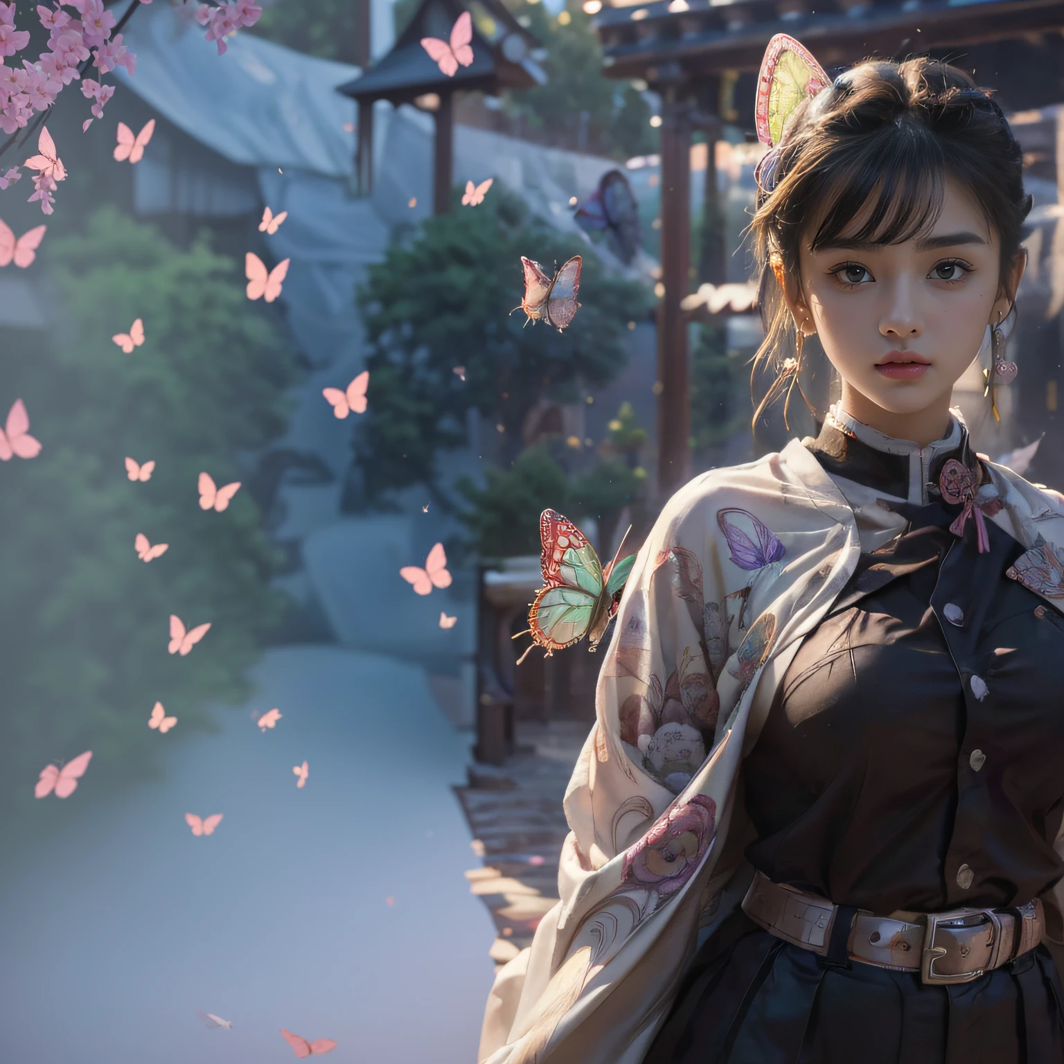 a woman in a kimono with butterflies flying around her,, artwork in the style of guweiz, ross tran 8 k, 8k high quality detailed art, palace 4 k detail fantasy, detailed painting 4 k, 4k highly detailed digital art, beautiful character painting