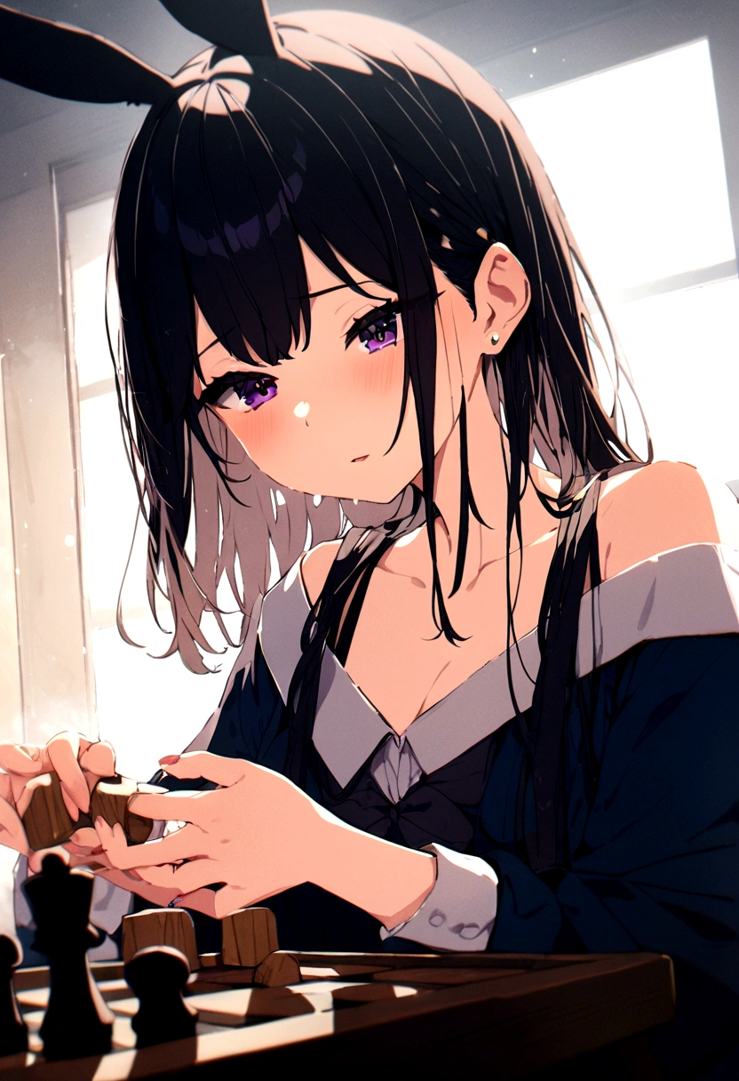masterpiece, Highest quality, Highest quality, High resolution, A girl playing shogi with a rabbit、