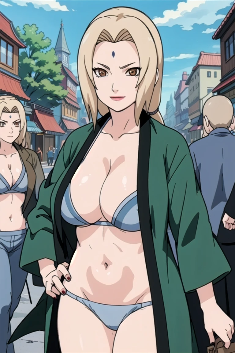 tsunade, brown eyes , blonde hair , forehead mark
BREAK coat , flashing , nakedflashing , lingerie , navel , exibitionism , big breasts, wide hips , milf body ,((( crowded public , everyone looking))) , smile
BREAK outdoors, city, sky, sun, clouds,
BREAK looking at viewer, (cowboy shot:1.5),
BREAK (masterpiece:1.2), innocent eyes , beautiful face