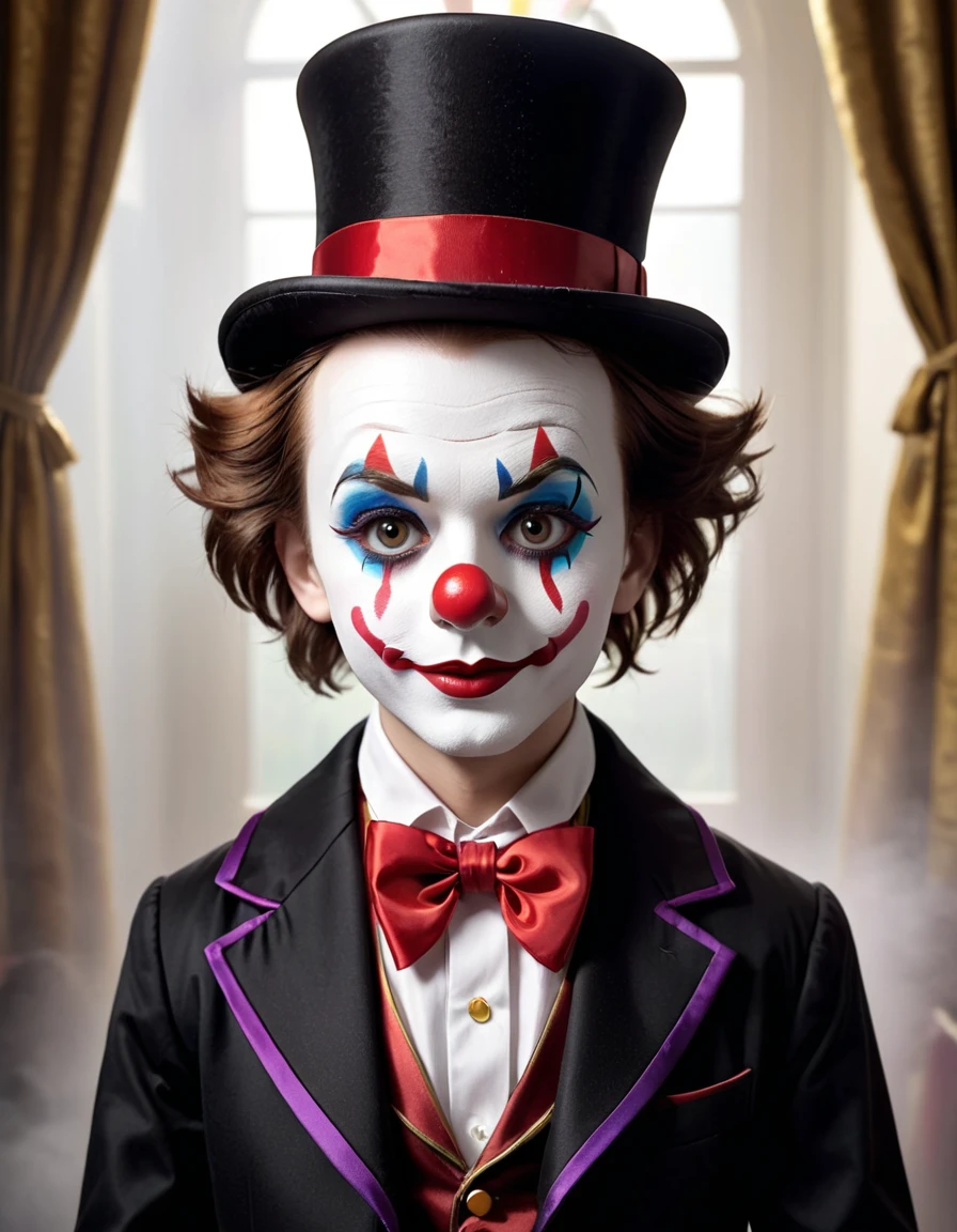 I need a female doll, dressed and made up like a clown, she would have medium brown hair And a boy dressed as a magician with a top hat he would also have brown hair, I want him just like a magician, no clown makeup on the boy And the two of them would be kissing
