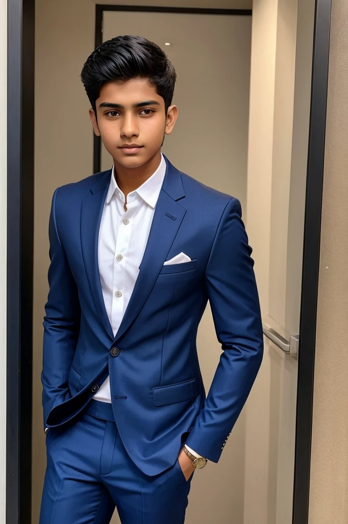 A 14 years old indian boy wearing casual suit with narrow body for instagram profile picture