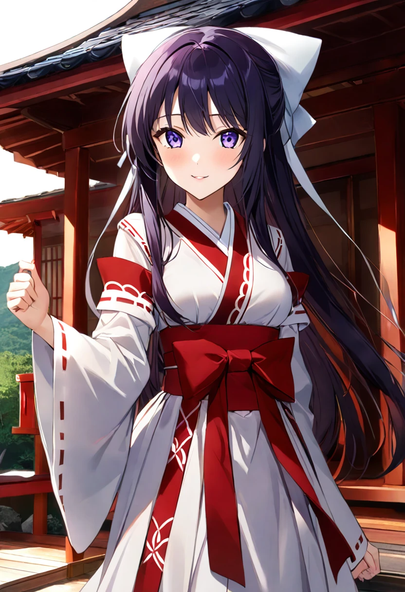 Akane Ryuzoji in a shrine maiden outfit、