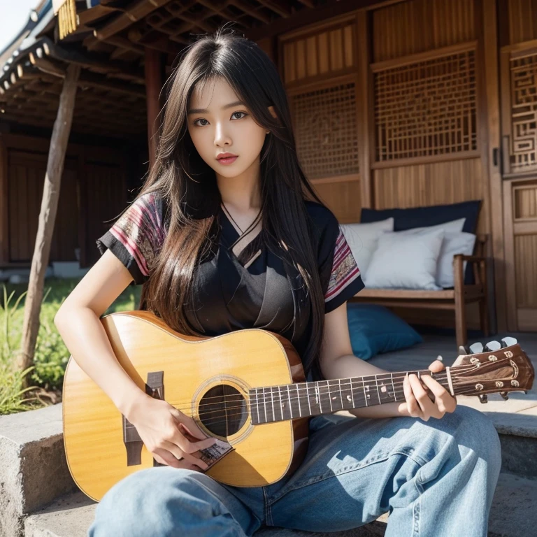 Araffe woman, ผู้หญิงlong hairชาวเอเชียตะวันออกเฉียงใต้ที่มีใบหน้ากลม, Large chest measures 38 inches., Warm light, morning sun, long hair,black eyes,abdominal muscles, The body is beautiful and strong., thick hips, rounded chest, (digital painting, HDR, high contrast), 3d, 8K, 45,000,000 pixcls,Asian girl, Gorgeous Chinese model, Japanese model, beautiful asian woman, Japanese goddess, Very beautiful girl., beautiful young woman, very beautiful woman, Attractive and beautiful, sexy girl, Asian girl, beautiful female model, jaw-dropping beauty, Attractive, sexy, seductive face and body,