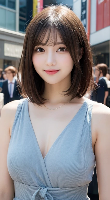 masutepiece, Best Quality, Illustration, Ultra-detailed, finely detail, hight resolution, 8K Wallpaper, Perfect dynamic composition, Beautiful detailed eyes, Women's Fashion Summer,Short bob hair,Small breasts natural color lip, Bold sexy poses,Smile,Harajuku、20 years girl、Cute、Sexy shot looking at camera