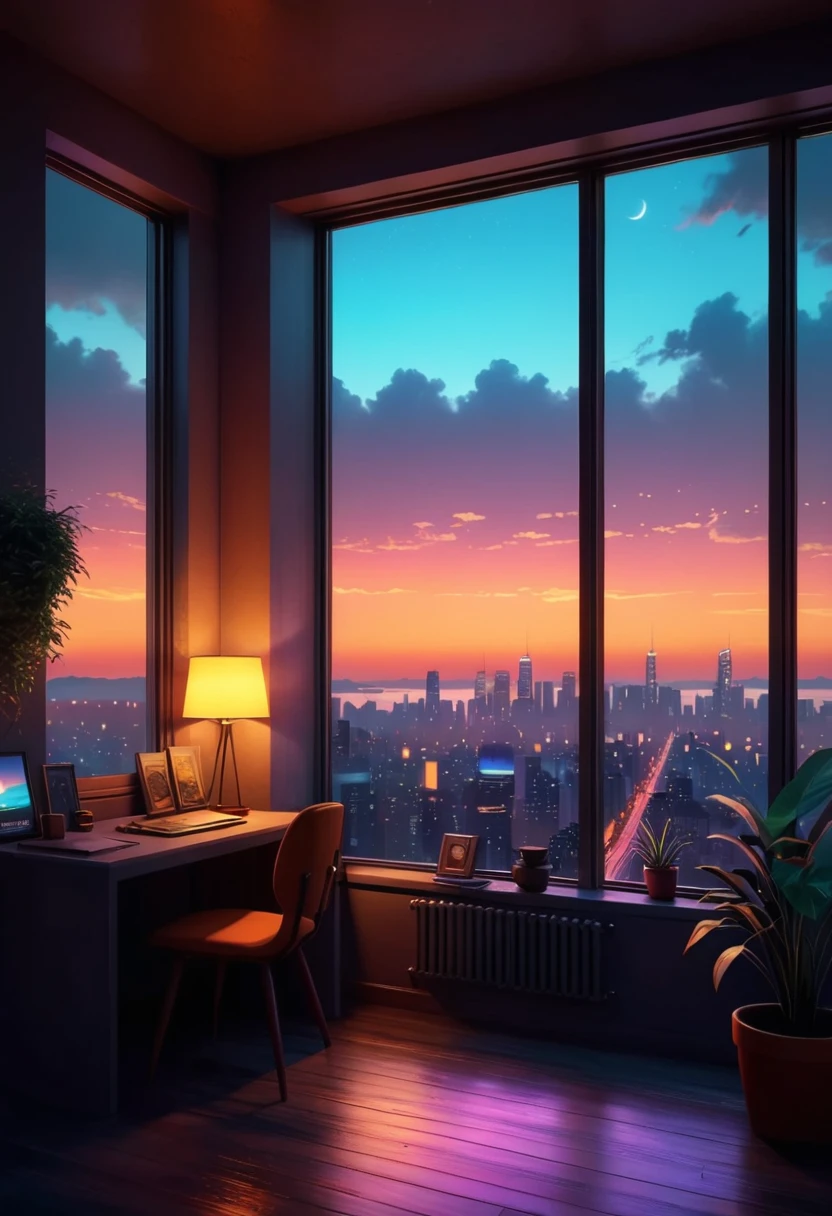 figure of a room with a view of the city at night, scenery wallpaper aesthetic, wallpaper aesthetic, beautiful aesthetic art, beautifully、aesthetic, Lofi Artstyle, Beautiful cityscape, Lofi Art, cozy wallpaper, anime background art, Cityscape reflected in the window, Watching the sunset. anime, anime aesthetic, lo-fi figure style, Sunset in the city, Lo-fi aesthetic. | ((Masterpieces with up to 16K resolution):1.6),((soft_color_figure:1.5), ((超detailed):1.4),((Cinematic stills and dynamic angles):1.3), ((Ultra Wide Angle):1.5),((cinematic figure style):1.3). | award winning masterpiece with incredible detaileds, Magnificent Wonderful, (Sparkle), (Visual experience), (realism), (Realistic), Award-winning graphics, Dark Shot, Film Grain, extremely detaileded, Digital Art, RTTX 10.0, Unreal Engine, Scene Concept Anti-glare Effect, all of鮮明なフォーカスで撮影. Rendered in Ultra-high definition with UHD and retina quality, this masterpiece ensures anatomical correctness and textured skin with super detailed. Focus on high quality and precision, This award-winning work is、Capture every nuance with stunning 16K resolution, Immerse the viewer in the vivid depiction. To maintain realism, avoid extreme angles and exaggerated expressions.. ((perfection_composition, perfection_design, perfection_Layout, perfection_detailed, Ultra_detaileded)), ((Strengthen_all, repair_all of)),