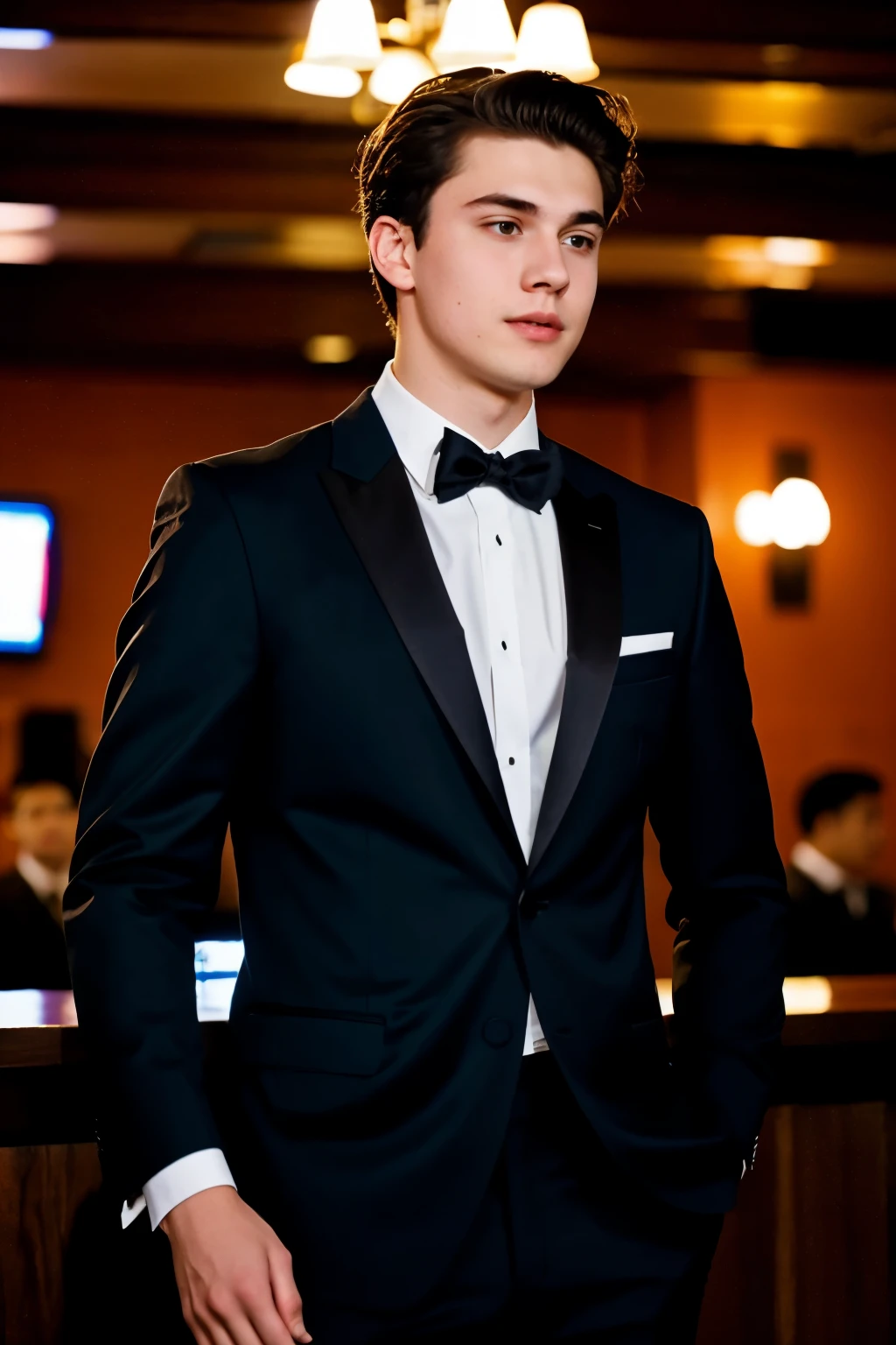 A 20 year old boy named Ford wearing formal clothes st the bar. He removed his blazer and start to dance. He met a girl. They went to the karaoke room