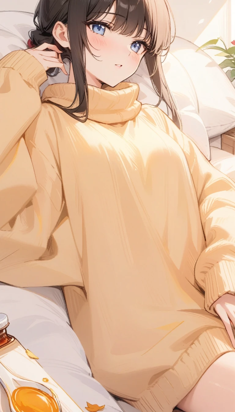 (最好of质量, masterpiece) High resolution illustrations：一个浑身沾满粘稠天然蜂蜜of小女孩, of, syrup, Oversized sweaters, Comfort, Comfort, close up, 细致of纹理, Aroma, Delicious feeling, Warm and delicious,