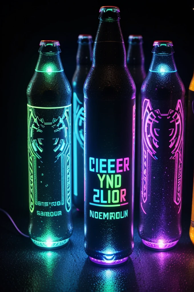 Style Description:
- Each NFT represents a unique type of cyber beer.
- Bottles and cans have a futuristic design with neon elements and holographic stickers.
- Inside the bottles/cans you can see unusual visual effects: flying holograms, neon bubbles, lighting effects.