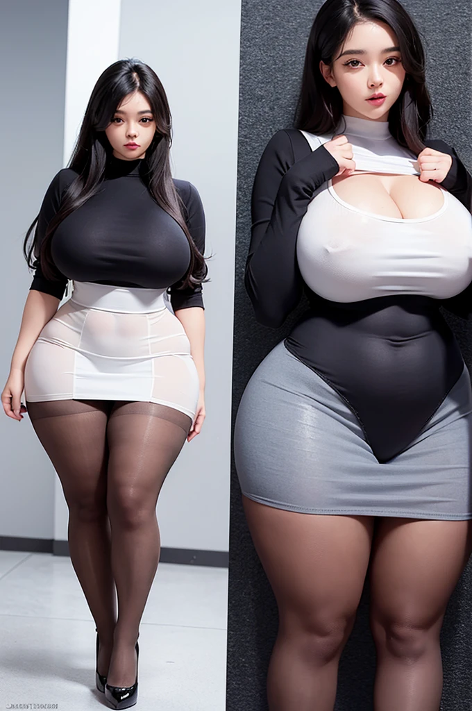 A curvaceous, cute and skinny super large biggest thick ass realist secretary , dressed in a tight-fitting skirt that hugs her voluptuous large and thick hips and round huge thick ass behind. perky breasts, which are just barely contained within the constraints of her buttoned-up attire. pantyhose, big and thick and ass, large and thick hips