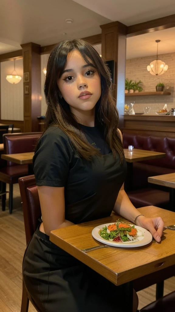jenna_Ortega is there inside the restaurant
