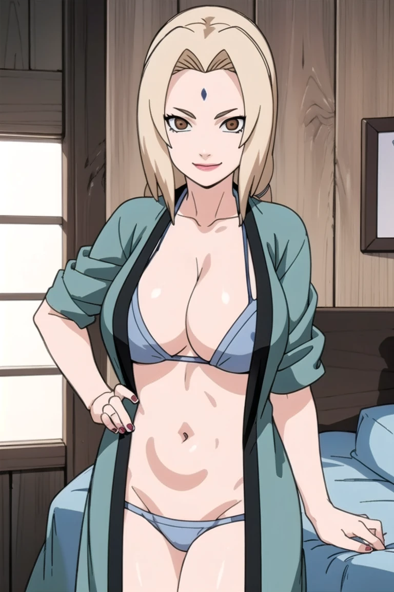 tsunade, brown eyes , blonde hair , forehead mark
BREAK , , navel , bikinj , big breasts, wide hips , milf body ,((( bedroom))) , smile
BREAK poc , very_close_look , cowboy pose
BREAK looking at viewer, (cowboy shot:1.5),
BREAK (masterpiece:1.2), innocent eyes , beautiful face